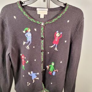 Appleseed's Black Cardigan with Colorful Winter Motifs